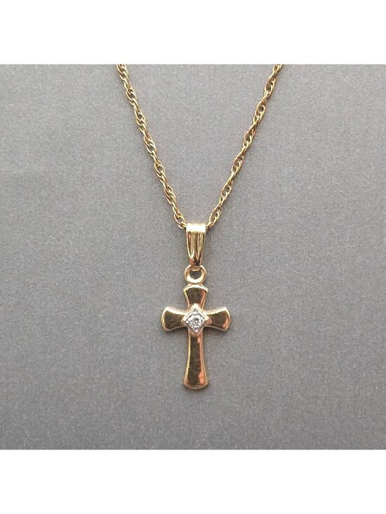 M Jewelry - Vintage 14K Gold Filled Diamond Cross Necklace M Cartouche Pendant 19"